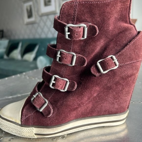 ASH Burgundy Suede Wedge Sneakers Size 8 1/2 - Picture 7 of 8